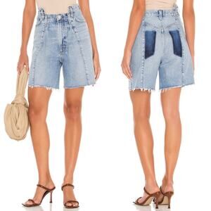 AGOLDE Pieced Angled Denim Shorts Women’s Size 24 Raw Hem Matrix Blue